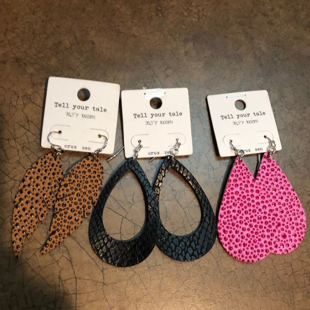NWT Tell Your Tale Set of 3 Faux Leather Earrings